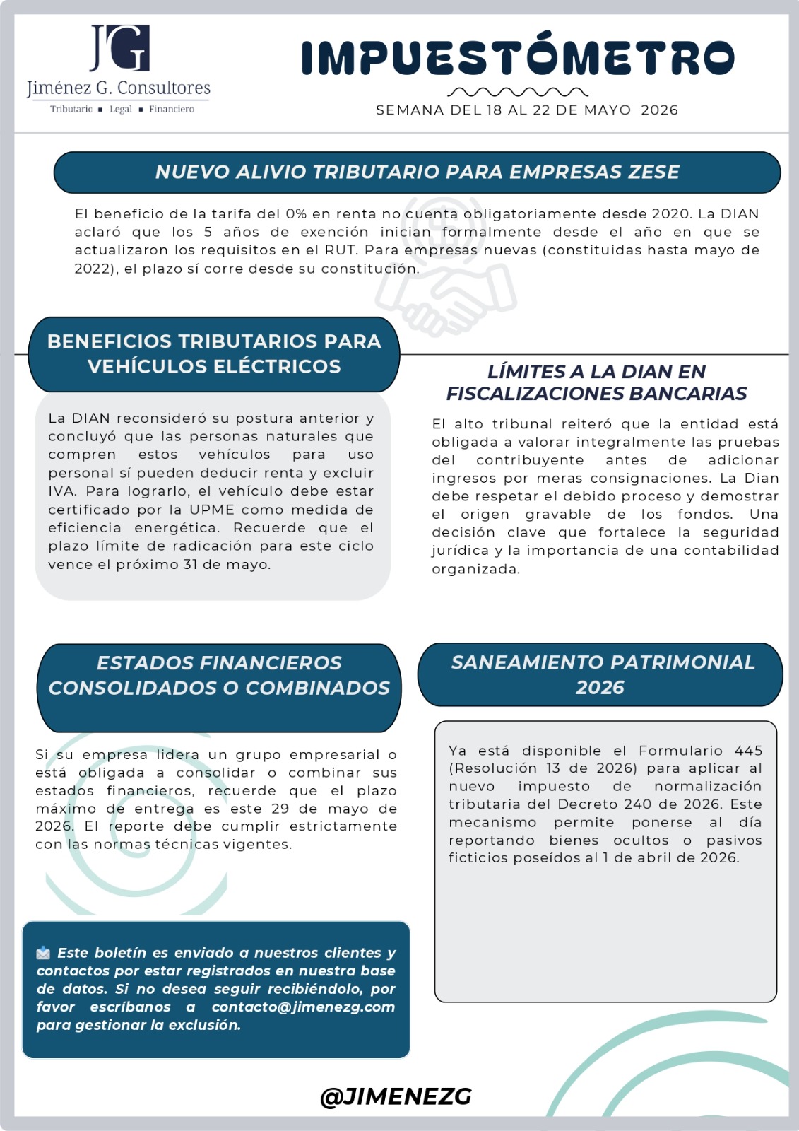 Impuestómetro - Semana del 18 al 22 de mayo 2026 - Jiménez G. Consultores
