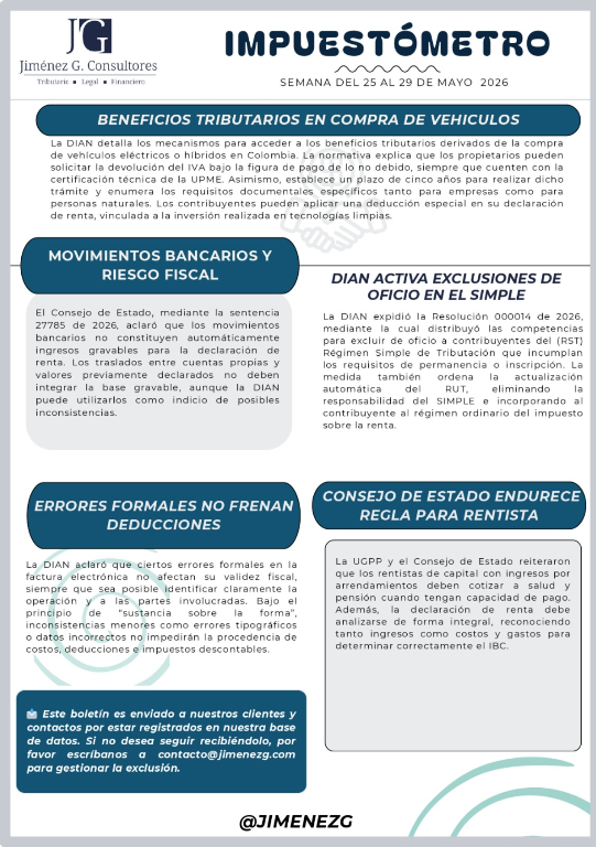 Impuestómetro - Semana del 25 al 29 de mayo 2026 - Jiménez G. Consultores