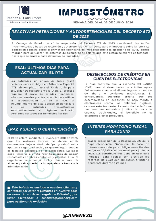 Impuestómetro - Semana del 01 al 05 de junio 2026 - Jiménez G. Consultores